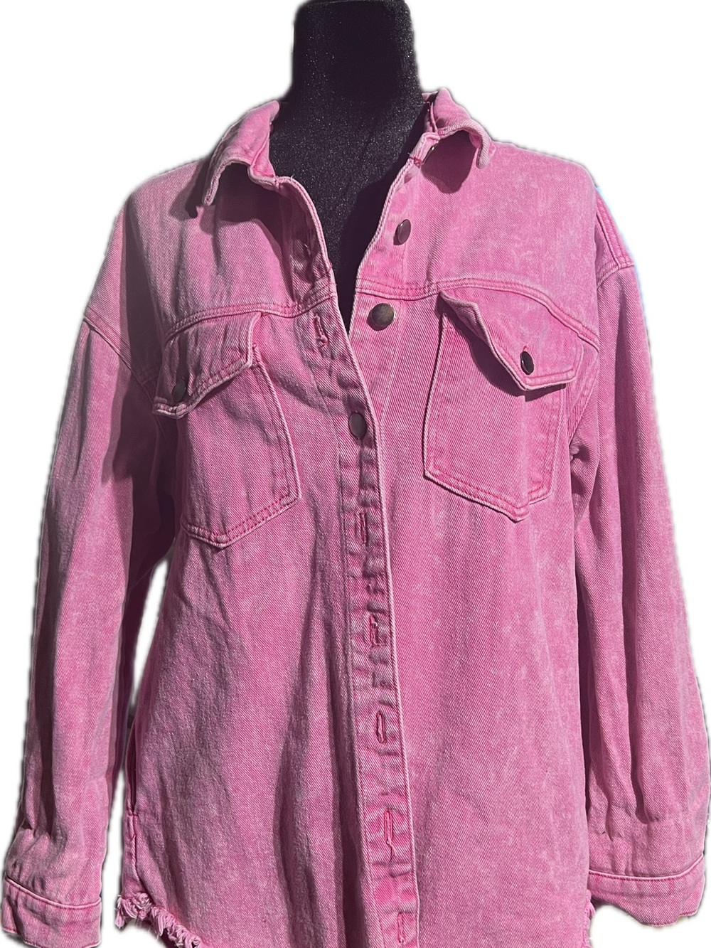Women’s Pink Denim Jacket with Front Pockets